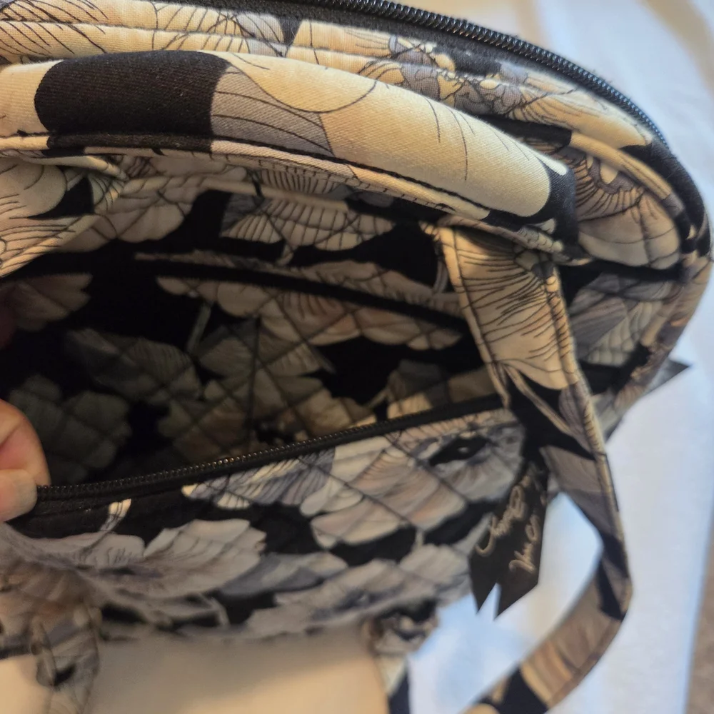 Floral Quilted Backpack in Cream and Black - Women's Bag